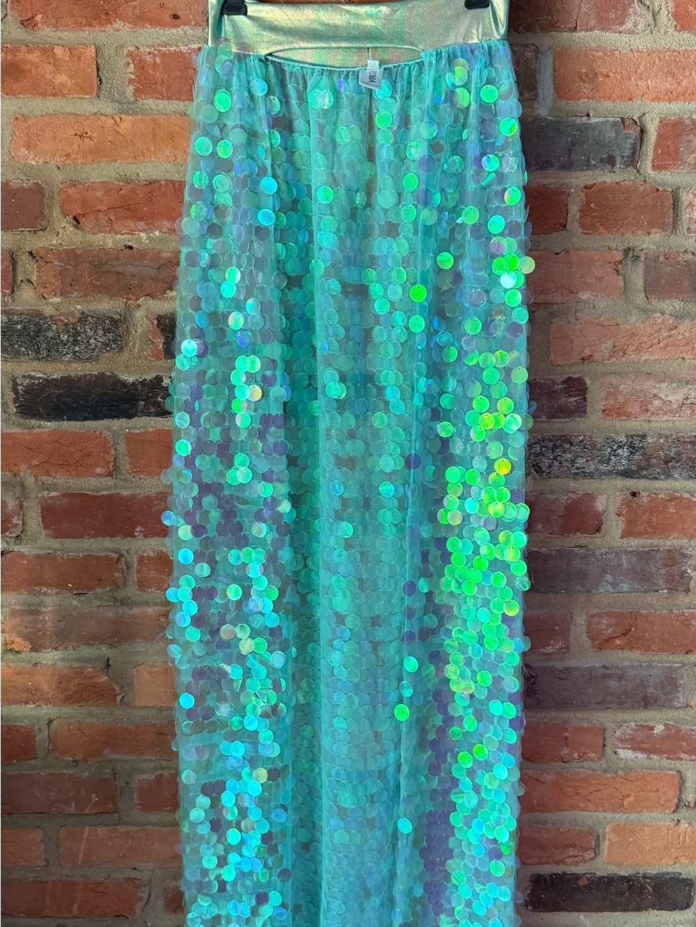 Iridescent Sequin Open Front Maxi Skirt - Turquoise